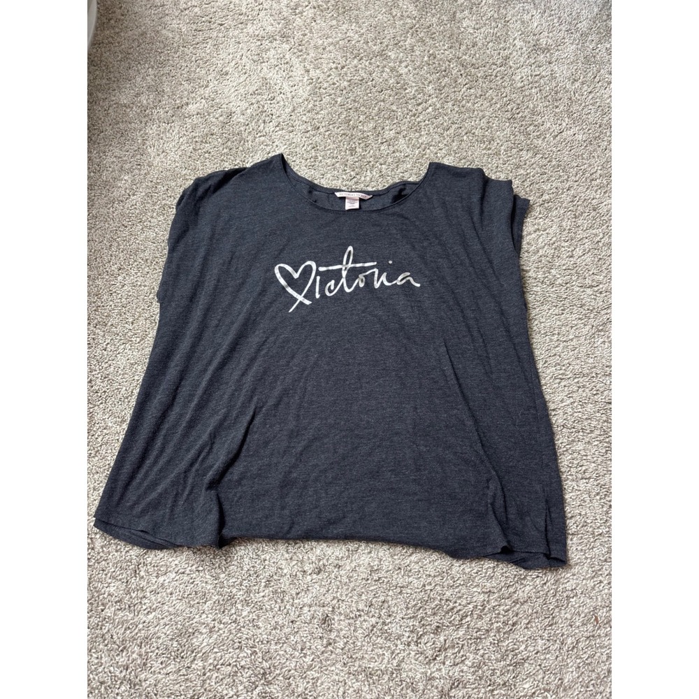 Victorias Secret Gray Heather Glitter Logo Pajama Top L 373695-CXT